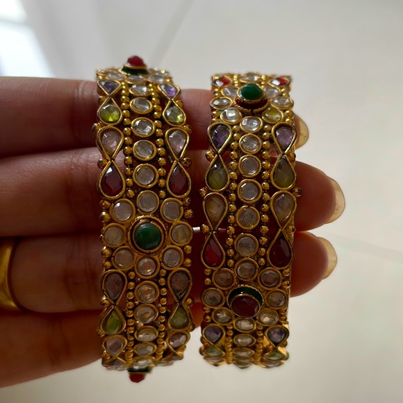 Jewelry - Artificial Kundan Kada with size 2by4 golden colour with multi Kundan stone